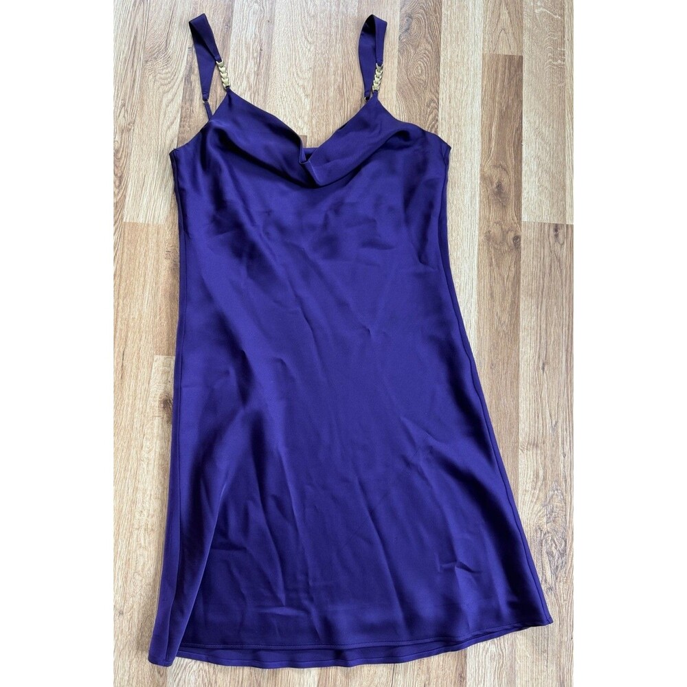Marciano Guess Purple Satin Mini Dress‎ US 4 Cowl Neck Chain Strap Slip Dress